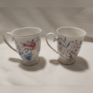 Grace Teaware Butterfly Garden Fine Porcelain Coffee Tea Cups (Set of 2)